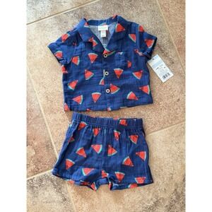 Cat & Jack Baby Boy 2-Pc Blue Watermelon Short Sleeve Top & Bottom Set 3-6M NWT